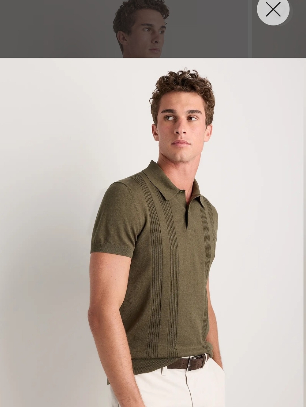 Cotton-Silk Ribbed Short Sleeve Sweater Polo - Olive - Picture 3 of 15